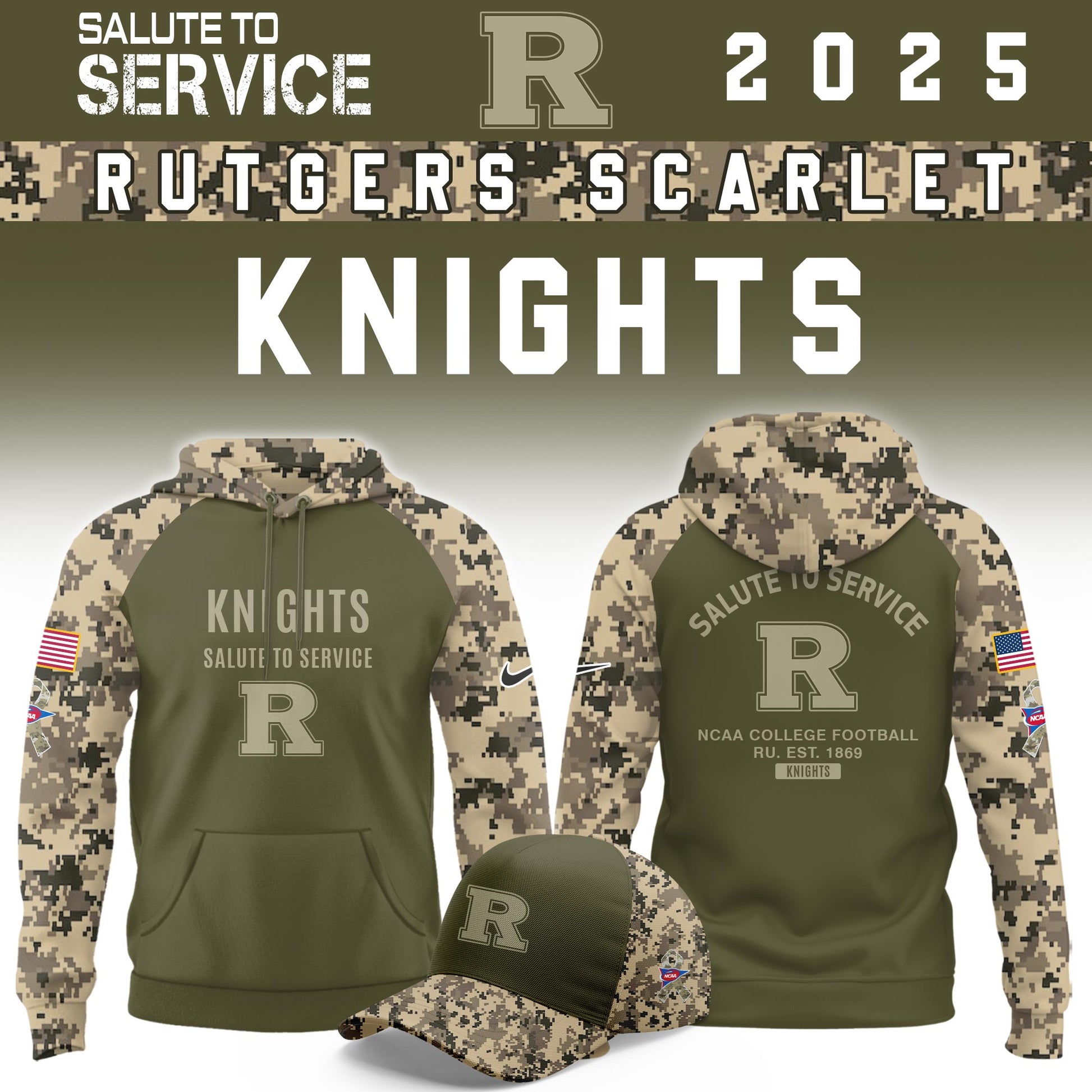Rutgers Scarlet Knights Salute To Service Limited Hoodie and Cap 2025 Collection
