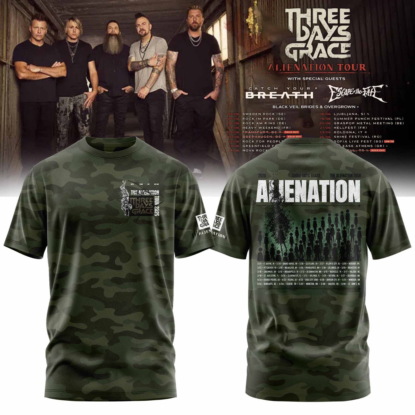 THREE DAYS GRACE – ALIENATION TOUR 2026 OFFICIAL TSHIRT COLLECTION