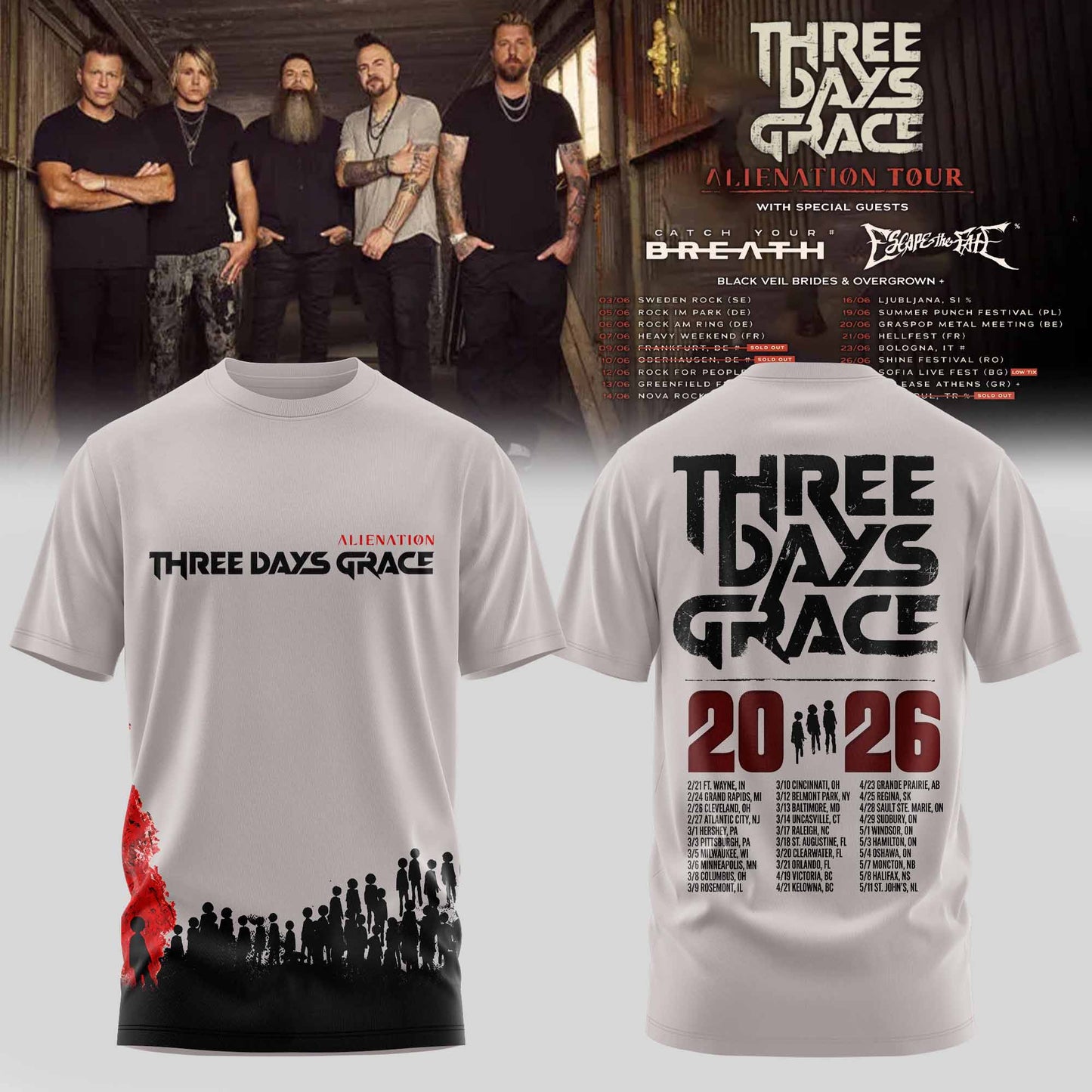THREE DAYS GRACE – ALIENATION TOUR 2026 OFFICIAL TSHIRT COLLECTION