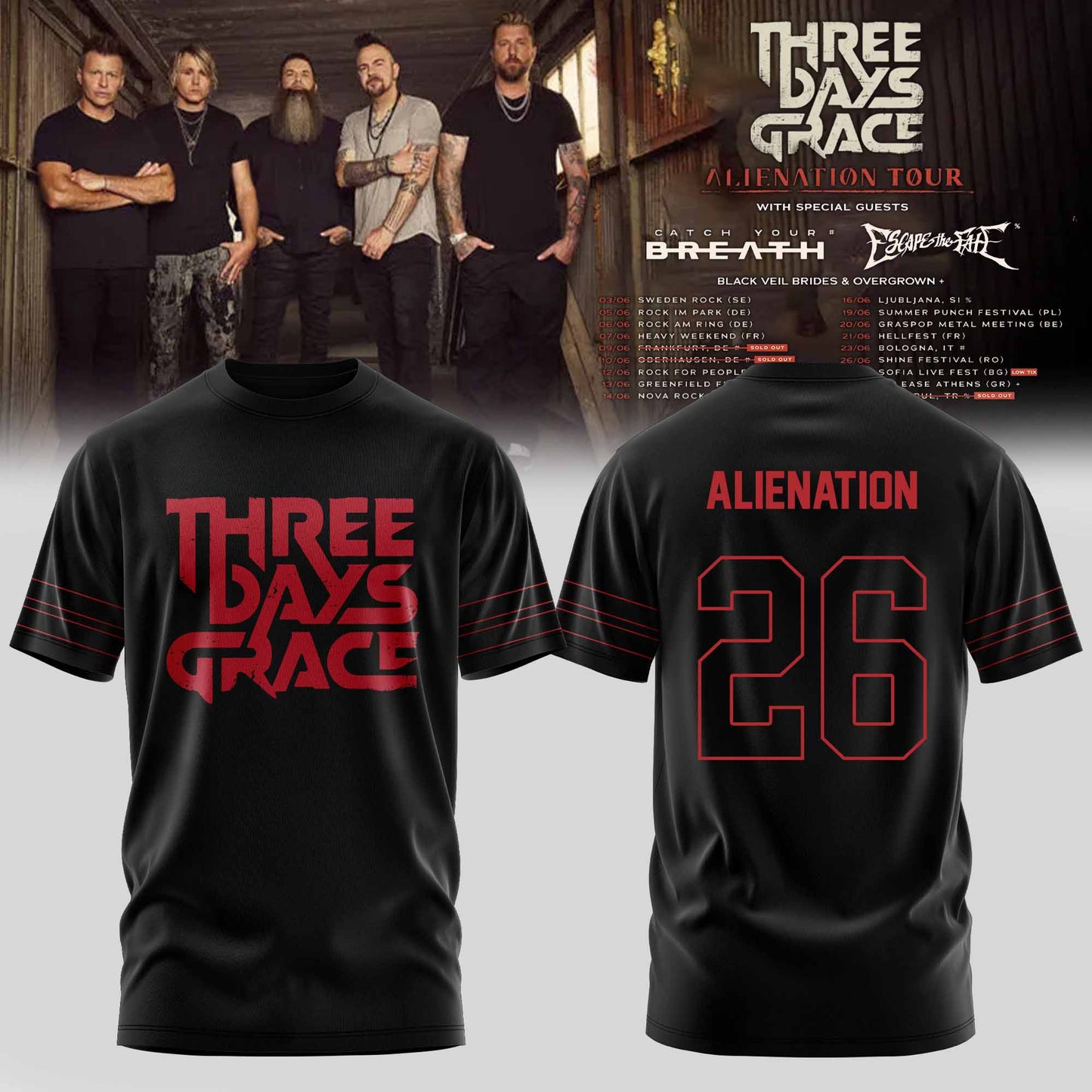 THREE DAYS GRACE – ALIENATION TOUR 2026 OFFICIAL TSHIRT COLLECTION