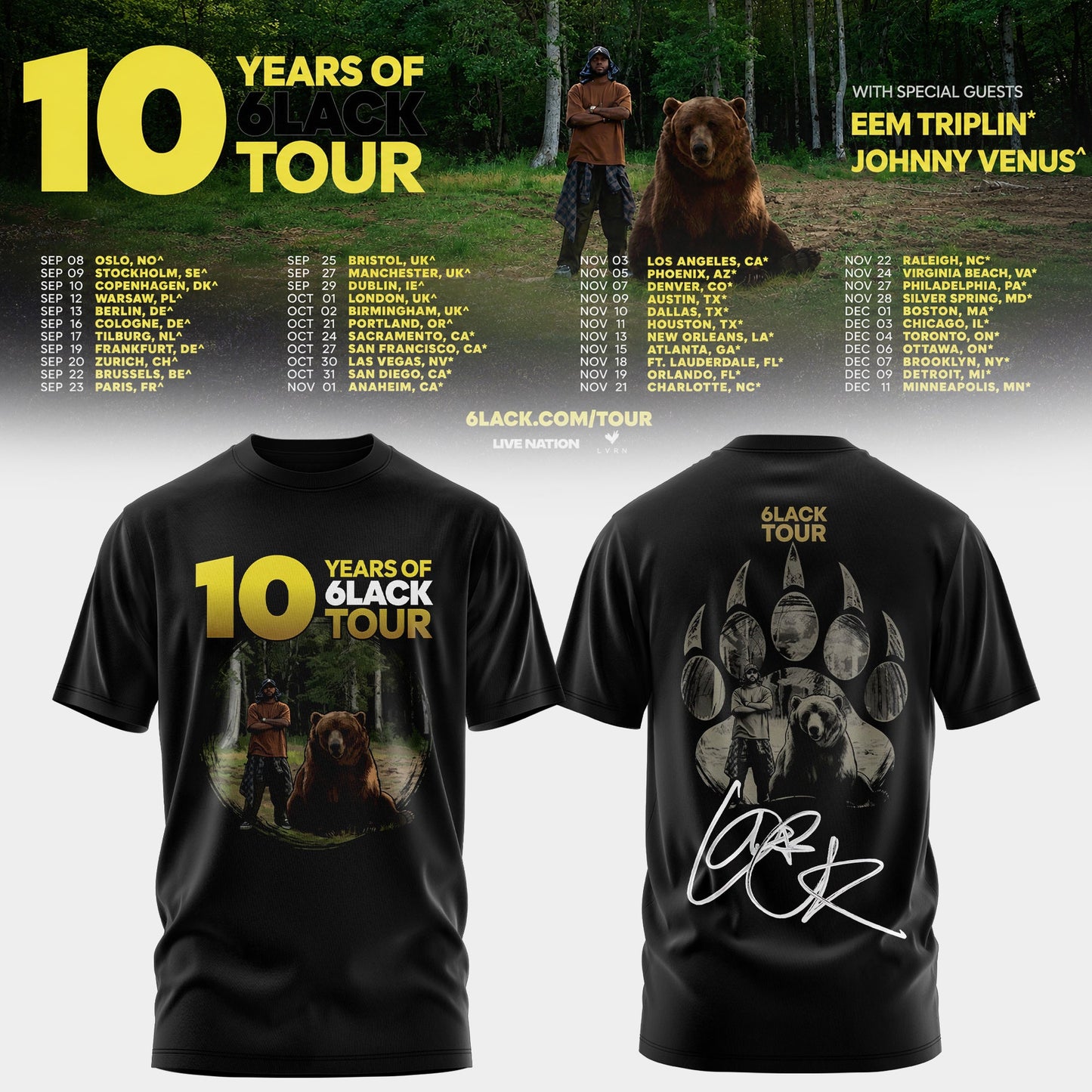 10 Years of 6LACK Tour T-shirt