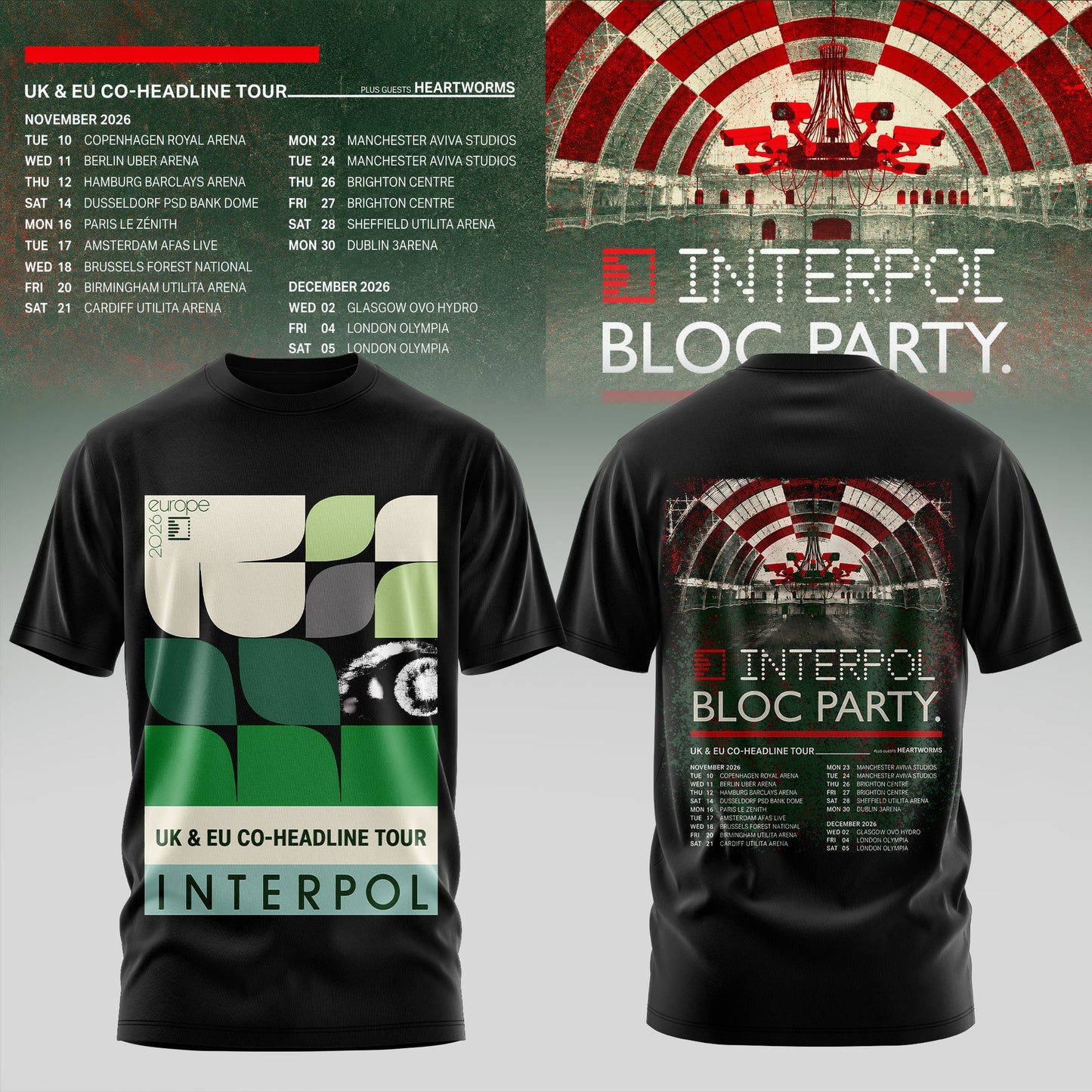 INTERPOL x BLOC PARTY – UK & EU TOUR 2026 TSHIRT COLLECTION IS HERE