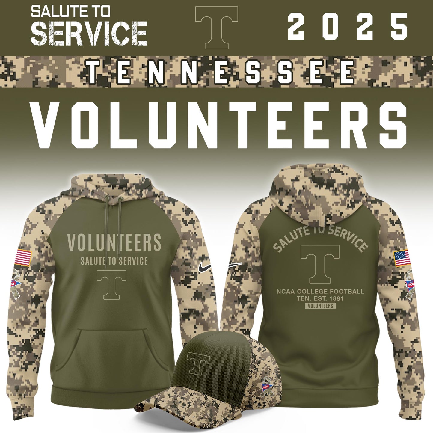 Tennessee Volunteers Salute To Service Limited Hoodie and Cap 2025 Collection