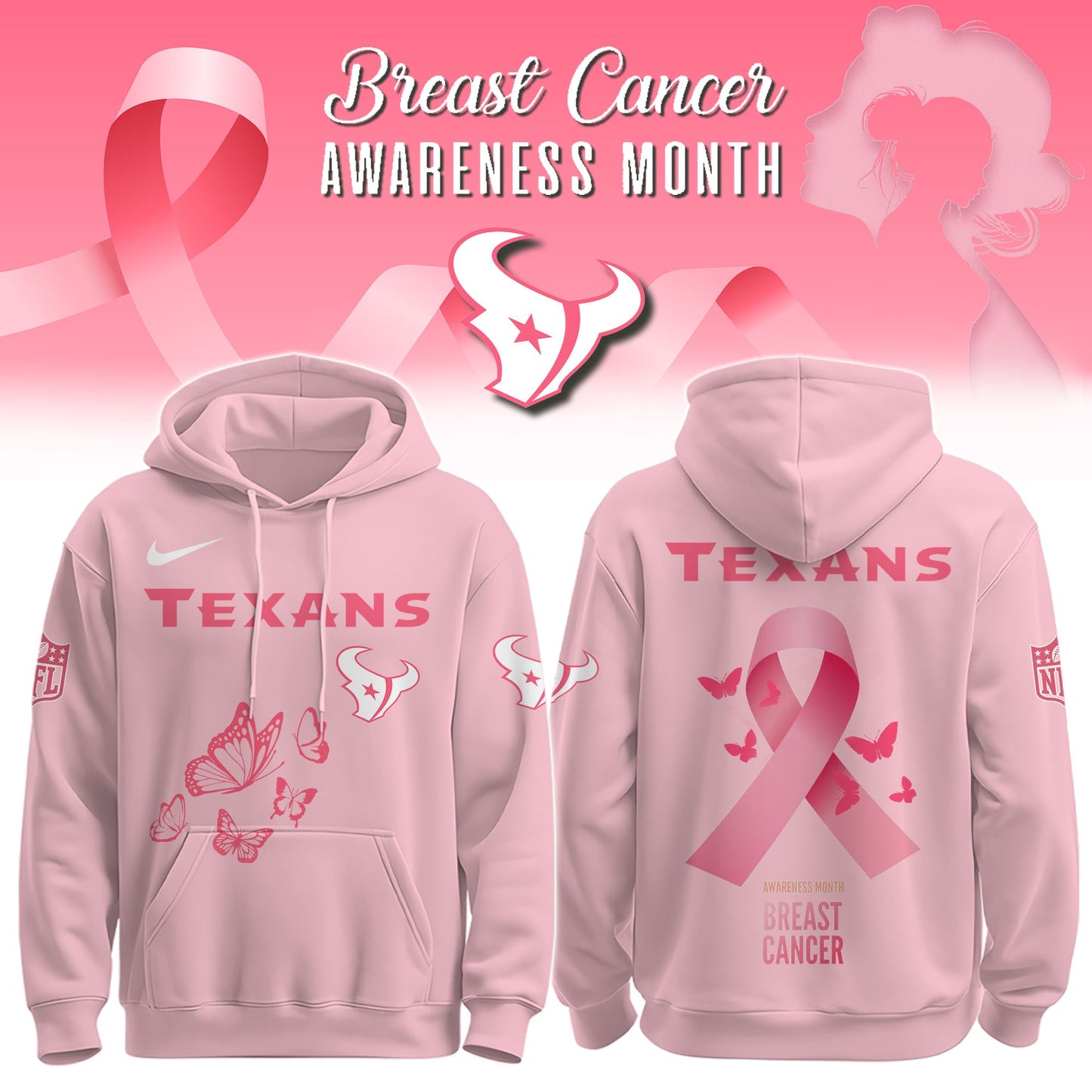 Wear It Pink 2025 - Houston Texans Breast Cancer Awareness Edition Hoodie