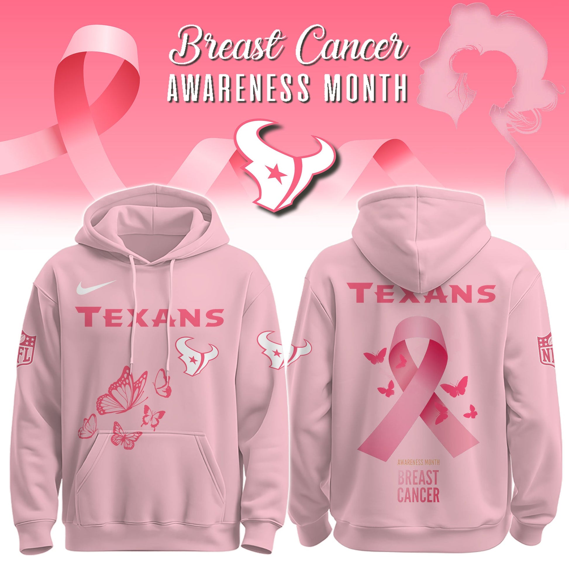Wear It Pink 2025 - Houston Texans Breast Cancer Awareness Edition Hoodie