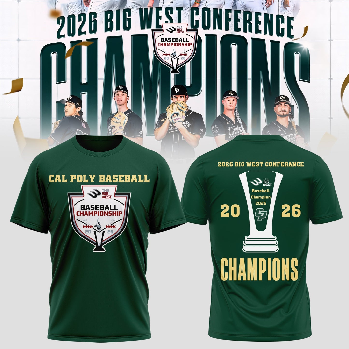 _ Big West Conference 2026 Champions – Cal Poly Mustangs Baseball Tee