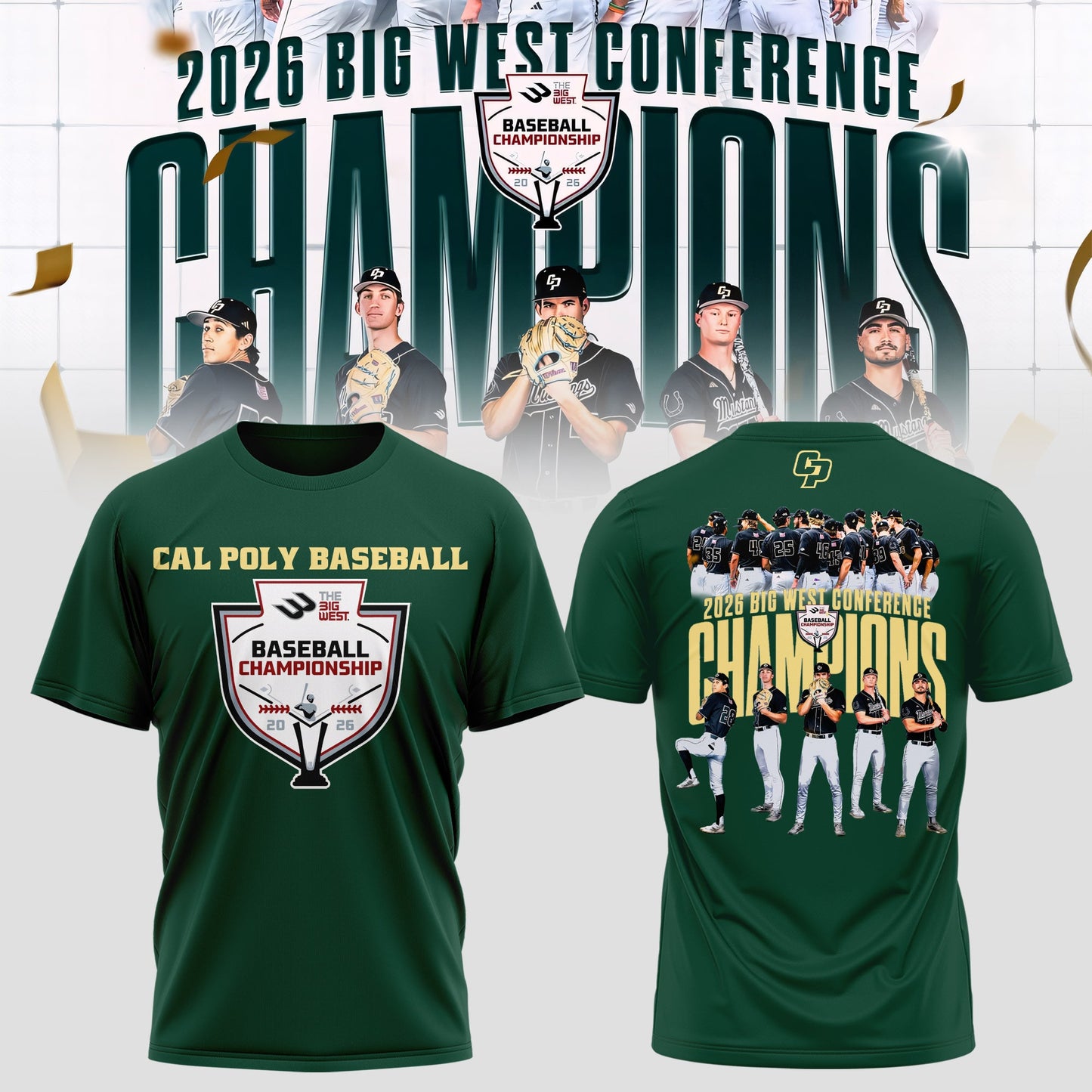 _ Big West Conference 2026 Champions – Cal Poly Mustangs Baseball Tee