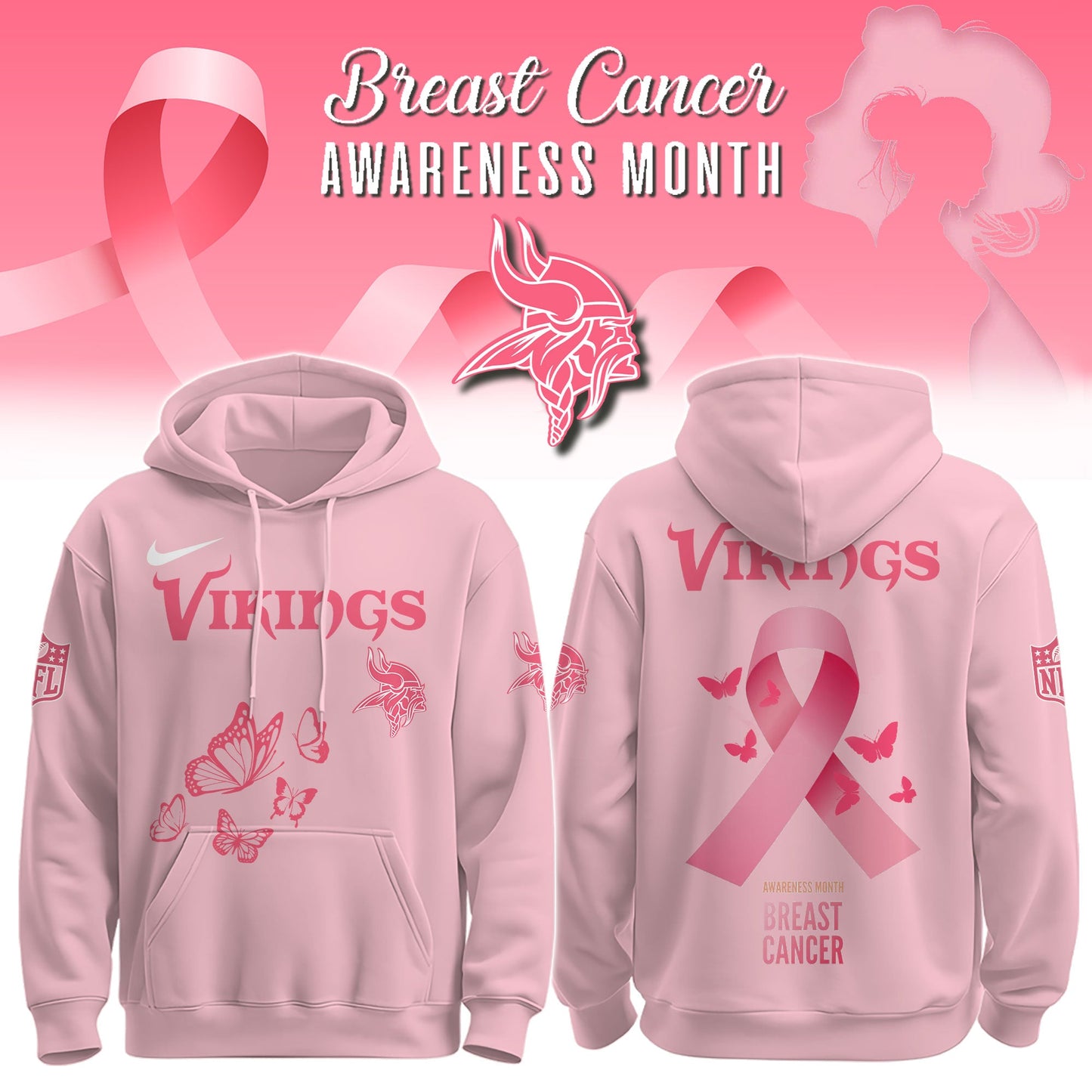 Wear It Pink 2025 - Minnesota Vikings Breast Cancer Awareness Edition Hoodie