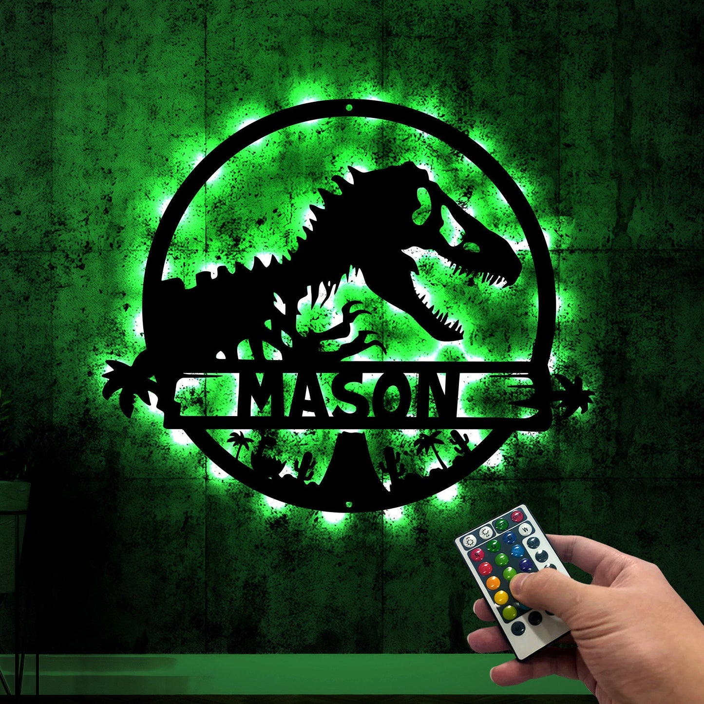 T-Rex dinosaur Metal Wall Art, Led Lights Tyrannosaurus Sign, Personalized T-Rex Sign, Kids Room Decoration, Dino Lover Gift For Children