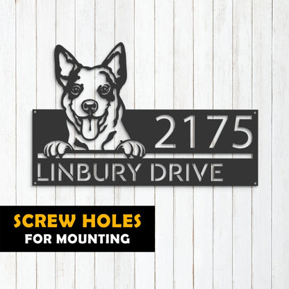 Personalized Australian Cattle dog, cute puppy Metal Address Sign House number Hanging Address Plaque Yard Sign Outdoor decor Garden Stake