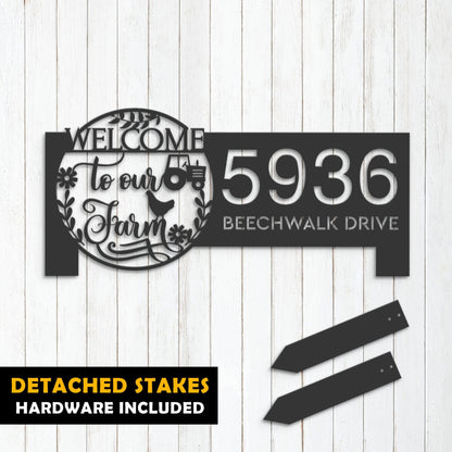Personalized Welcome to our farm Metal Address Sign, Hanging Address Plaque, Yard Sign, Outdoor Sign, Garden Stake
