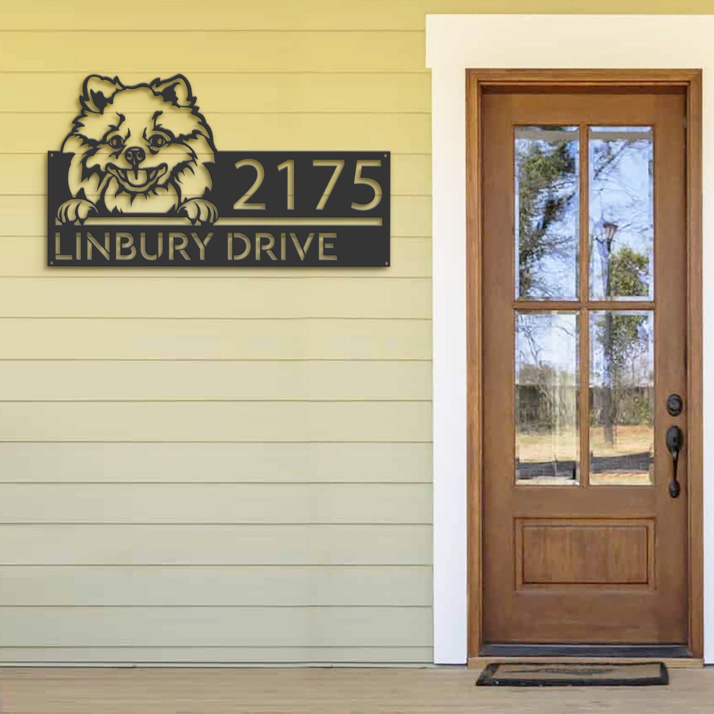 Personalized Pomeranian dog, Cute puppy Metal Address Sign House number Hanging Address Plaque Yard Sign Outdoor decor Garden Stake