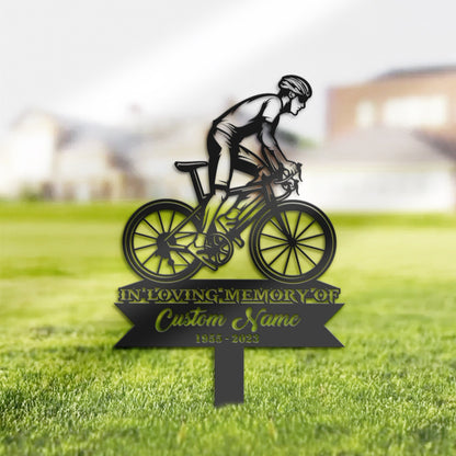 Personalized Cyclist bike rider Memorial Stake, Metal Stake, Sympathy Sign, Grave Marker, Remembrance Stake