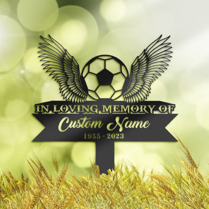 Personalized Soccer ball football angel wings Memorial Stake, Metal Stake, Sympathy Sign, Grave Marker, Remembrance Stake
