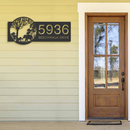 Personalized Elephants mother and child in forest Metal Address Sign | Hanging Address Plaque | Yard Sign, Outdoor Sign | Garden Stake