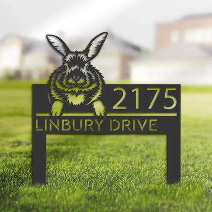 Personalized Peeking Rabbit Wild animal wildlife Metal Address Sign | Hanging Address Plaque | Yard Sign, Outdoor Sign | Garden Stake