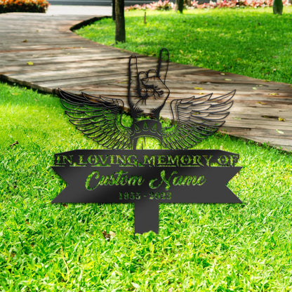 Personalized Rock N Roll Lover musician Memorial Stake, Metal Stake, Sympathy Sign, Grave Marker, Remembrance Stake