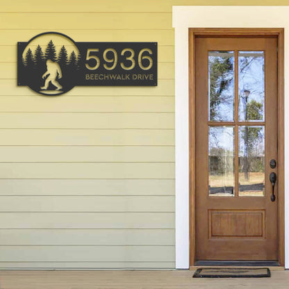 Personalized Bigfoot Sasquatch forest Metal Address Sign House number Hanging Address Plaque Yard Sign Outdoor Sign Garden Stake