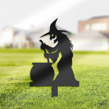 Halloween Witch cooking in cauldron Metal Yard Stake, Outdoor Decoration, Garden sign, Porch Decor. Holiday Gifts