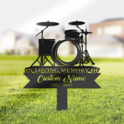 Personalized Drum set drummer Memorial Stake, Metal Stake, Sympathy Sign, Grave Marker, Remembrance Stake