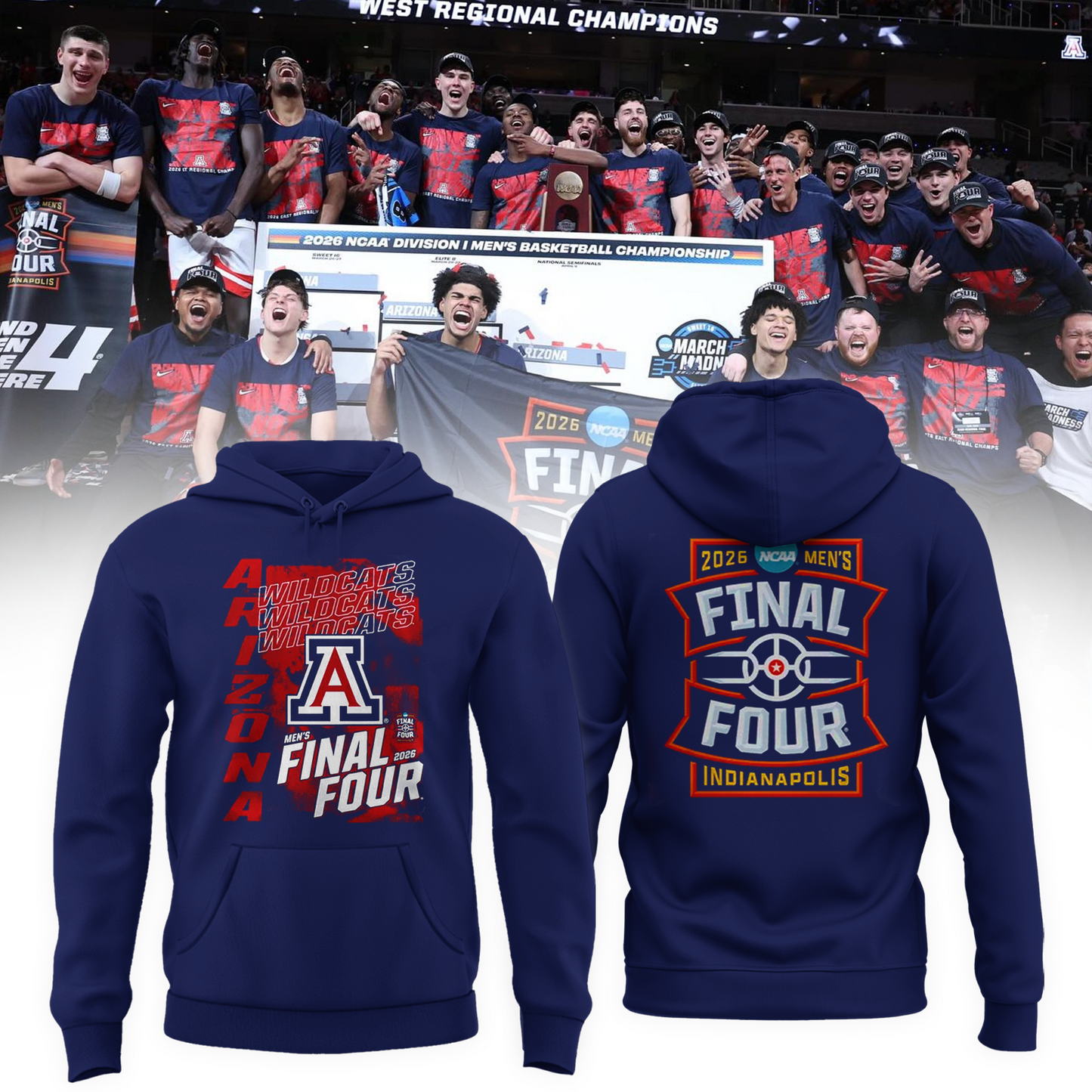Arizona Wildcats 2026 Men's Basketball Tournament March Madness Final Four Hoodie