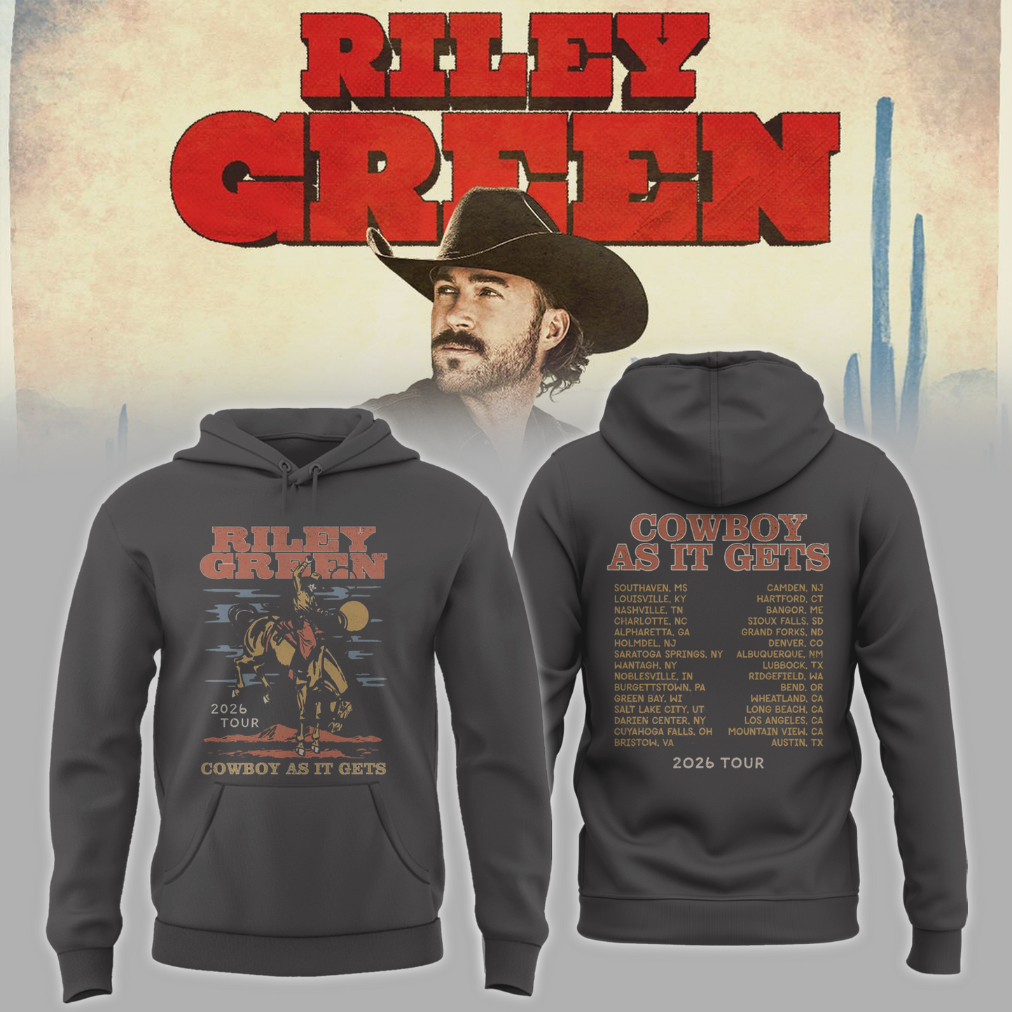 Riley Green Cowboy As It Gets Tour 2026 Edition Hoodie