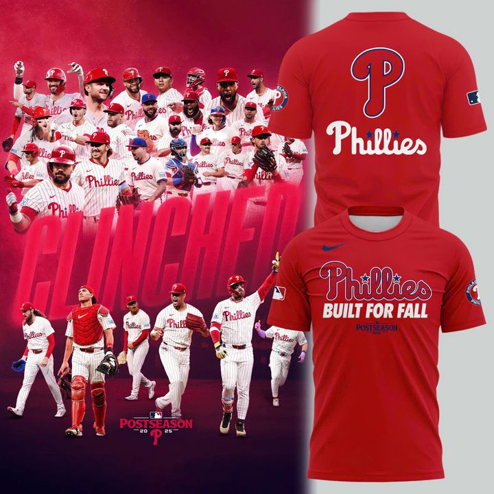 Special New "Built For Fall" Philadelphia Phillies T-Shirt 2025 Postseason Uniform Red 