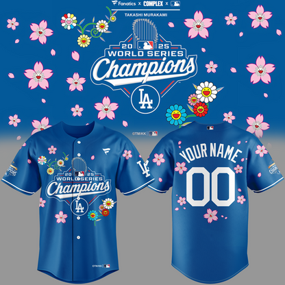 Los Angeles Dodgers x Takashi Murakami  WORLD SERIES CHAMPION 2025 Blue Baseball Jersey