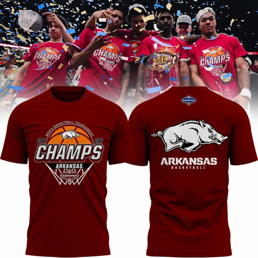 Arkansas Razorbacks Men's Basketball 2026 SEC Tournament Champions Locker Room Short Sleeve T-Shirt