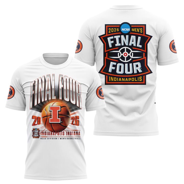 Men's White Illinois Fighting Illini 2026 NCAA Men's Basketball Tournament March Madness Final Four T-Shirt