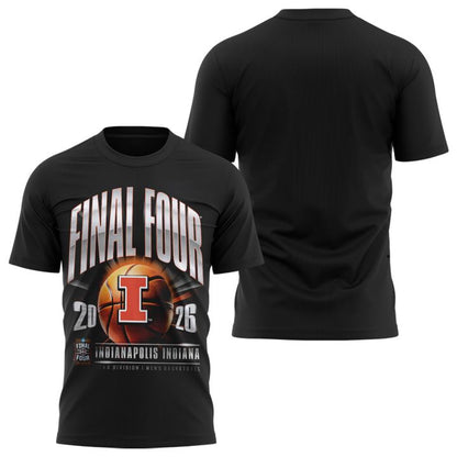 Men's Black Illinois Fighting Illini 2026 NCAA Men's Basketball Tournament March Madness Final Four T-Shirt
