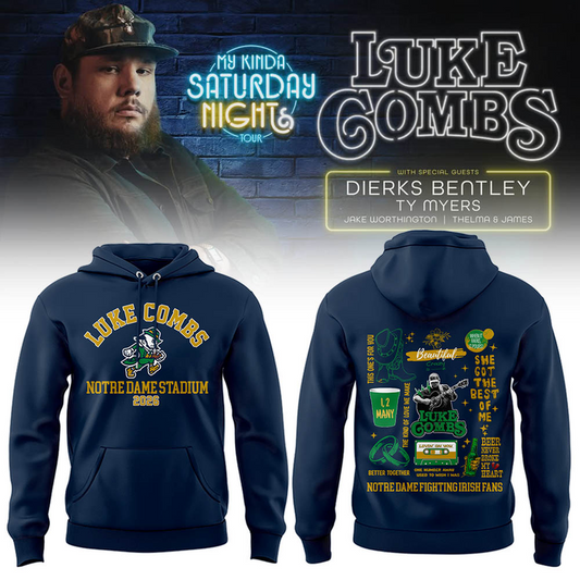 Special Luke Combs x Notre Dame Fighting My Kinda Saturday Night Tour Hoodie