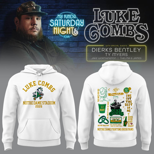 Special Luke Combs x Notre Dame Fighting My Kinda Saturday Night Tour Hoodie