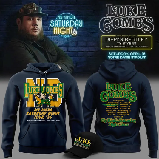 Special Luke Combs x Notre Dame Fighting My Kinda Saturday Night Tour Hoodie
