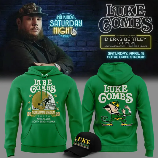 Special Luke Combs x Notre Dame Fighting My Kinda Saturday Night Tour Hoodie