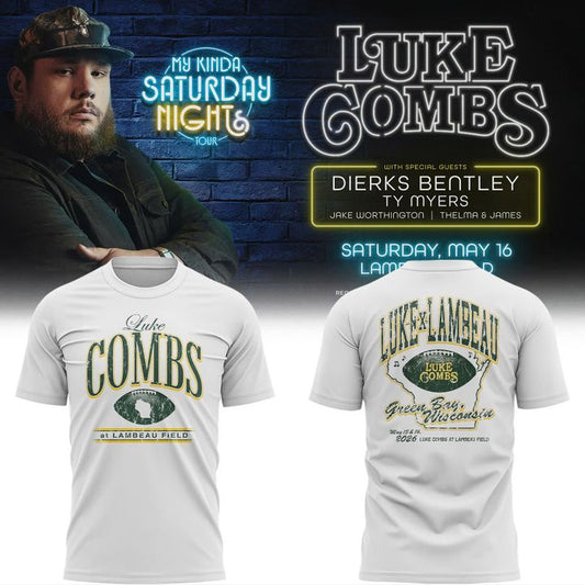 Luke Combs x Green Bay Packers 'My Kinda Saturday Night Tour' T-Shirt - Limited Edition