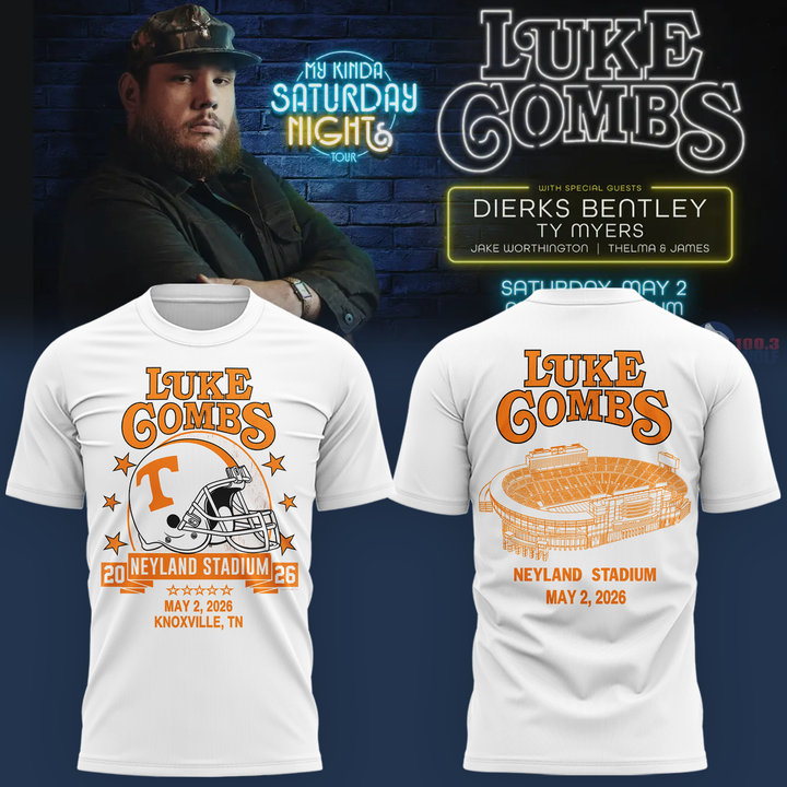 Limited Edition Tennessee x Luke Combs My Kinda Saturday Nigh White Tshirt 2026