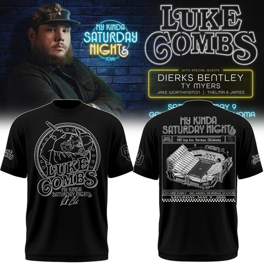 Exclusive Version Black Tshirt Luke Combs x Oklahoma Sooners