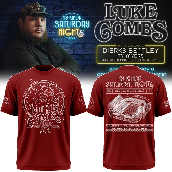 Exclusive Version Red Tshirt Luke Combs x Oklahoma Sooners