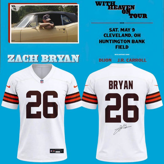 Exclusive 2026 T-Shirt Signed Zach Bryan x Cleveland Browns “With Heaven On Tour” Huntington Bank Field for fans