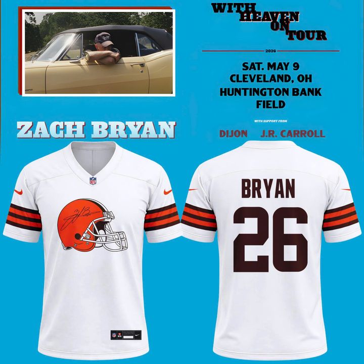 Exclusive 2026 T-Shirt Signed Zach Bryan x Cleveland Browns “With Heaven On Tour” Huntington Bank Field for fans