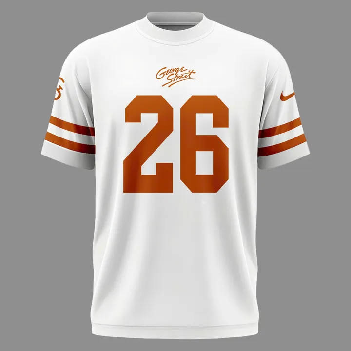 26 King George Strait x Texas Longhorns Football - The King of Country Music White T-Shirt