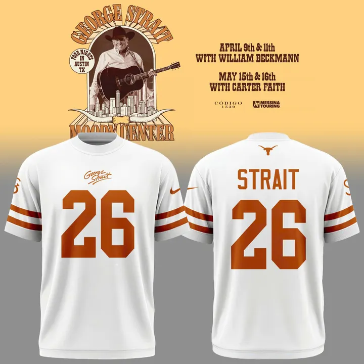 26 King George Strait x Texas Longhorns Football - The King of Country Music White T-Shirt