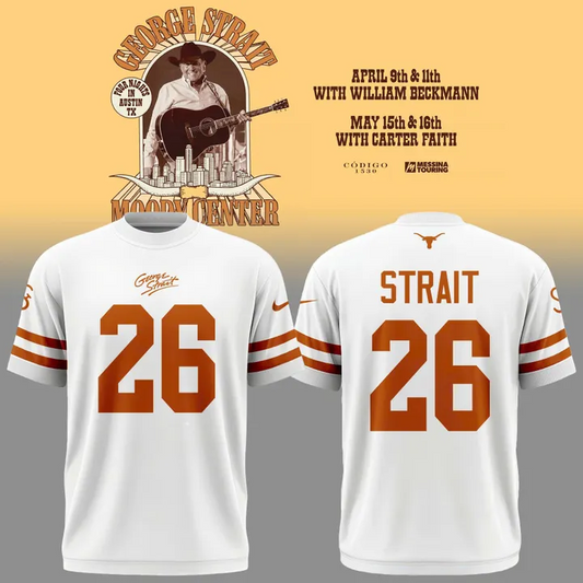 26 King George Strait x Texas Longhorns Football - The King of Country Music White T-Shirt