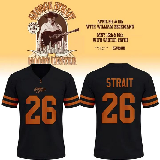 26 King George Strait x Texas Longhorns Football - The King of Country Music Black Football Jersey