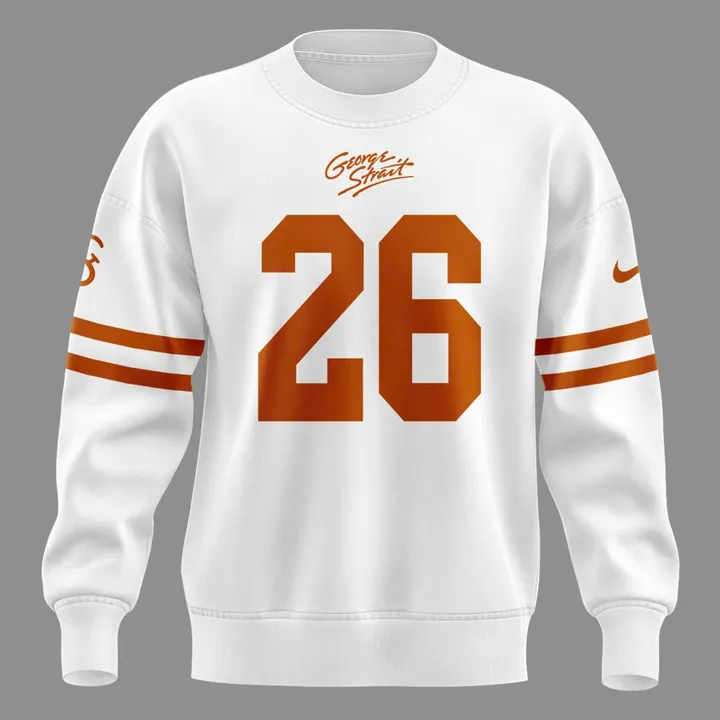 Special 26 King George Strait x Texas Longhorns Football - The King of Country Music White Sweatshirt