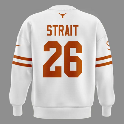 Special 26 King George Strait x Texas Longhorns Football - The King of Country Music White Sweatshirt