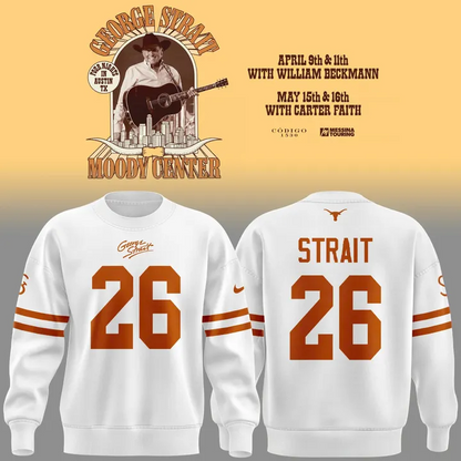 Special 26 King George Strait x Texas Longhorns Football - The King of Country Music White Sweatshirt