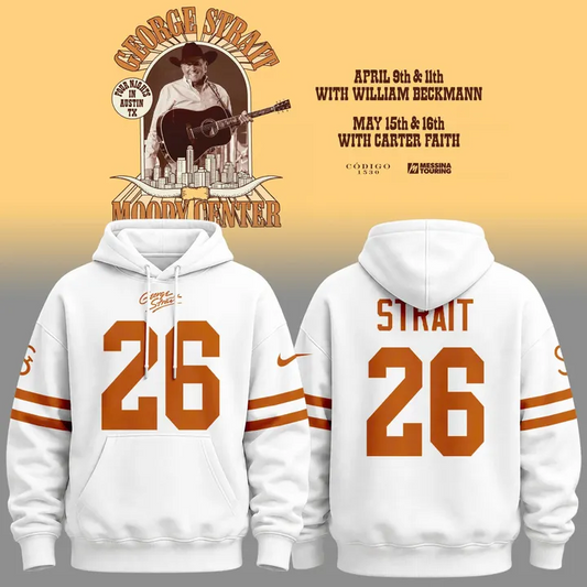 Limited 26 King George Strait x Texas Longhorns Football - The King of Country Music White Hoodie