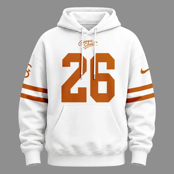 Limited 26 King George Strait x Texas Longhorns Football - The King of Country Music White Hoodie